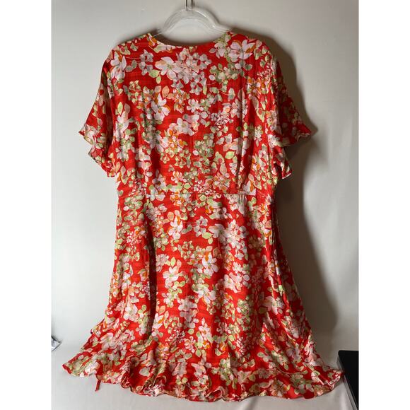 J.Jill Orange Floral Wrap Dress Short Flutter Sleeve Ruffle Hem Plus Size 2X - Picture 6 of 7